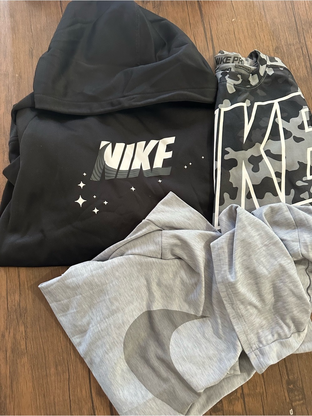 Nike Kids Black Hoodie with Gray Camo-Accent Leggings